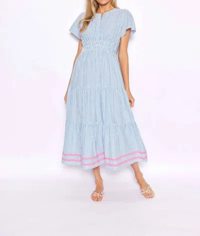 Sail To Sable Cinched Waist Midi Dress In Blue/white Stripe