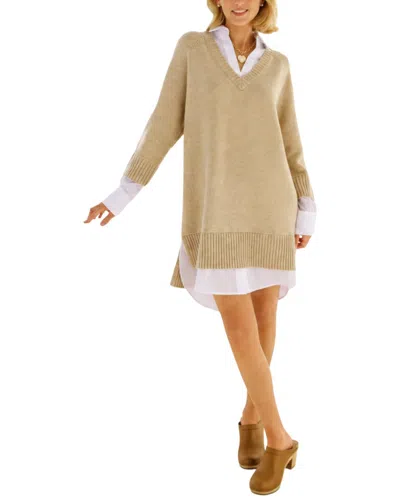 Sail To Sable Collared Shirt Combo Wool Mini Dress In Nude