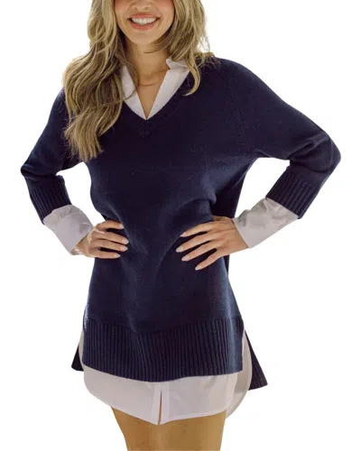 Sail To Sable Collared Shirt Combo Wool Mini Dress In Blue