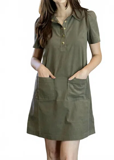 Sail To Sable Corduroy Short Sleeve Shirt Dress In Olive In Green