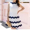 Sail To Sable Danielle Ric Rac Dress In Navy/white