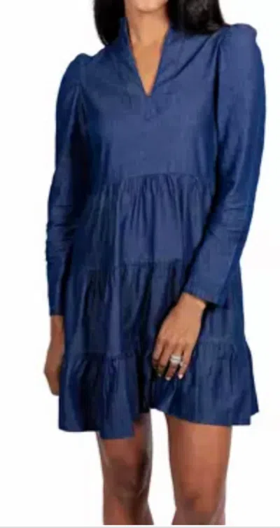 Sail To Sable Dark Chambray Long Sleeved Dress In Dark Blue Indigo In Multi