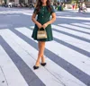 Sail To Sable Dylan Tweed Button Front Dress In Emerald In Gold