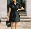 Sail To Sable Ella Belted Shirt Dress In Black In Black