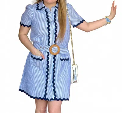 Sail To Sable Ella Belted Shirt Dress In Blue/white Stripe In Multi