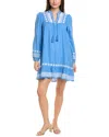 Sail To Sable Embroidered Linen-blend Mini Dress In Blue
