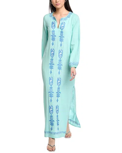 Sail To Sable Embroidered Linen-blend Caftan In Green