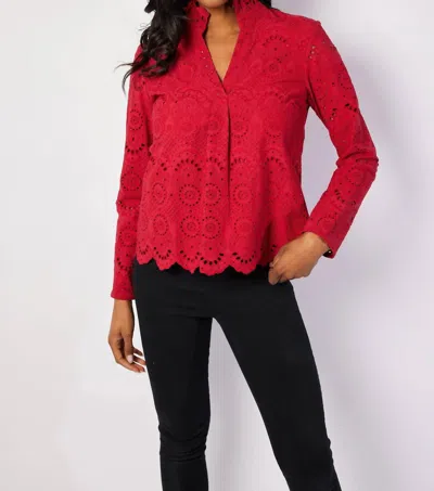 Sail To Sable Eyelet Scalloped Hem Top In Chili Pepper In Red