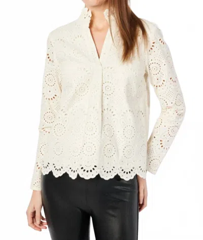 Sail To Sable Eyelet Scalloped Hem Top In Cream In Neutral