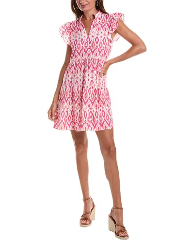 Sail To Sable Flutter Sleeve Flare Linen-blend Tunic Mini Dress In Pink