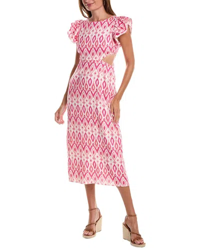 Sail To Sable Flutter Sleeve Linen-blend Midi Dress In Pink