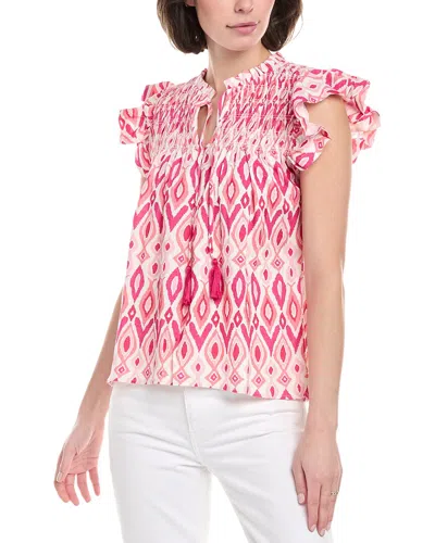 Sail To Sable Flutter Sleeve Linen-blend Top In Pink