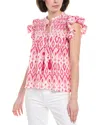 Sail To Sable Flutter Sleeve Linen-blend Top In Pink