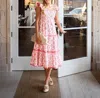Sail To Sable Flutter Sleeve Smocked Midi Dress In Blush / Hibiscus