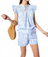 Sail To Sable Flutter Sleeve Top In Tropical Print In Blue