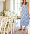 Sail To Sable Flutter Sleeve V-neck Dress In Ikat In Blue