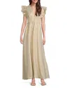 Sail To Sable Gold V-neck Flutter Sleeve Maxi Dress In Gold