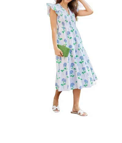 Sail To Sable Hydrangea Block Print V-neck Smocked Dress In Blue