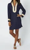 Sail To Sable Long Sleeve Linen Tunic Top In Navy/gold In Multi