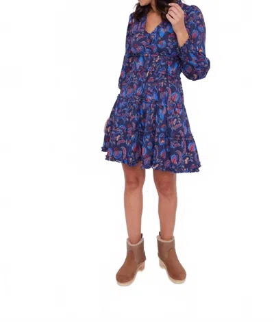 Sail To Sable Long Sleeve Smocked Dress In Aztec Floral In Blue