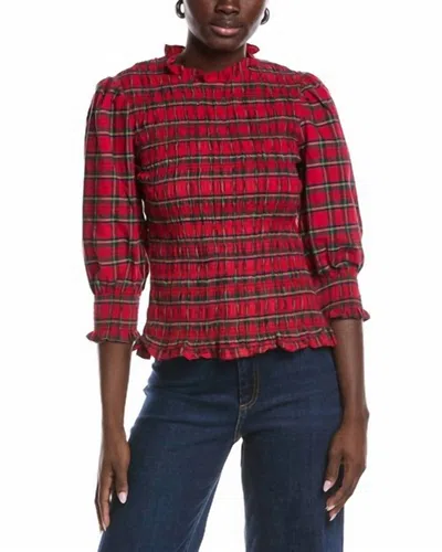 Sail To Sable Long Sleeve Smocked Top In Red Plaid