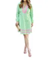 Sail To Sable Long Sleeve Tunic Dress In Green/white Gingham In Multi