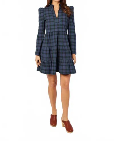 Sail To Sable Long Sleeve Tunic Flare Dress In Blackwatch Tartan In Blue