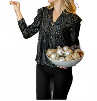 Sail To Sable Lurex Ruffle Front Top In Black