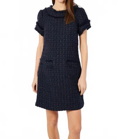 Sail To Sable Metallic Tweed Short Sleeve Shift Dress In Navy In Blue