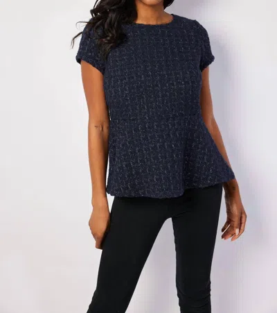 Sail To Sable Metallic Tweed Zip Back Peplum Top In Navy In Blue
