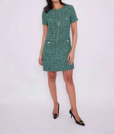 Sail To Sable Multi Tweed Zip Front Dress In Green