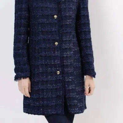 Sail To Sable Navy Sparkle Tweed Button Front Coat In Blue