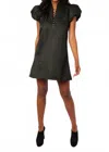 Sail To Sable Puff Sleeve Button Front Dress In Black In Black