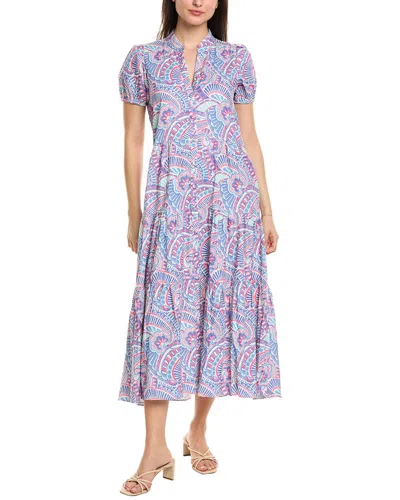 Sail To Sable Puff Sleeve Linen-blend Midi Shirtdress In Blue