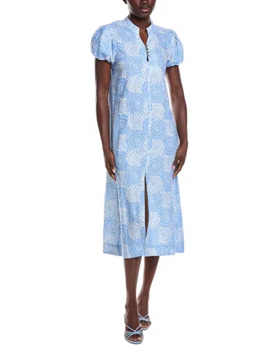 Sail To Sable Puff Sleeve Linen-blend Midi Dress In Multi