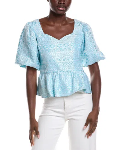Sail To Sable Puff Sleeve Peplum Top In Blue