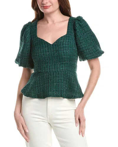 Sail To Sable Puff Sleeve Peplum Top In Green