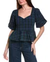 Sail To Sable Puff Sleeve Peplum Top In Emerald In Gold