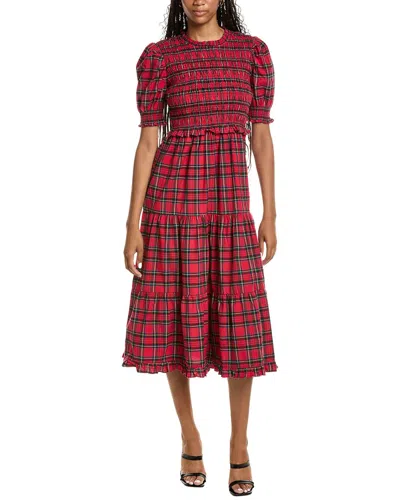 Sail To Sable Puff Sleeve Smocked Midi Dress In Burgundy