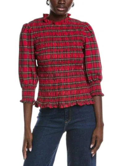 Sail To Sable Long Sleeve Smocked Top In Red Plaid