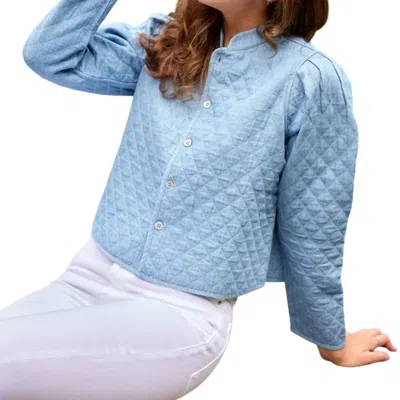 Sail To Sable Quilted Puff Sleeve Jacket In Light Chambray In Multi