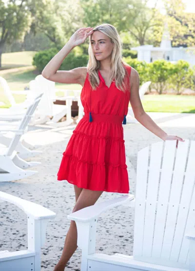 Sail To Sable Red Sleeveless Smocked Waist Dress With Tassels
