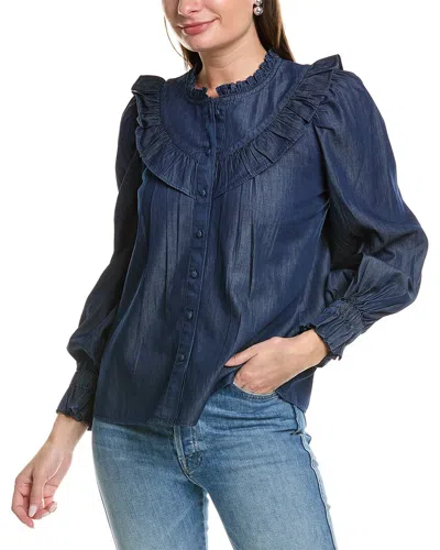 Sail To Sable Ruffle Bib Blouse In Blue