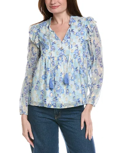 Sail To Sable Ruffle Front Blouse In Blue