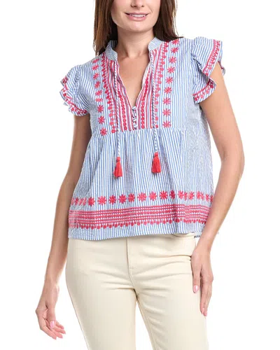 SAIL TO SABLE RUFFLE FRONT LINEN-BLEND TOP