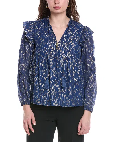 Sail To Sable Ruffle Front Top In Blue