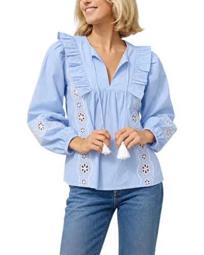 Sail To Sable Ruffle Front Top In Blue