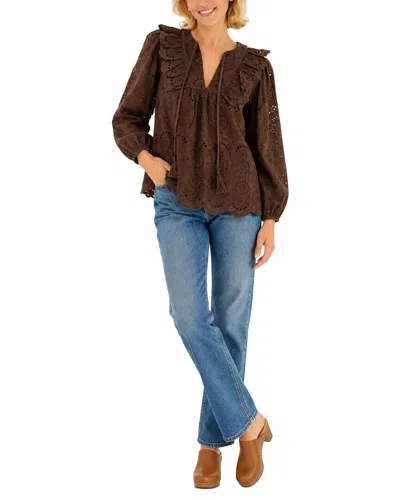 Sail To Sable Ruffle Front Top With Tassels In Brown