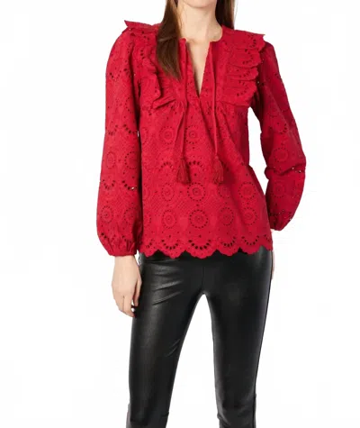 Sail To Sable Ruffle Front Top With Tassels In Chili Chili Pepper In Red