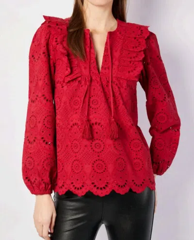 Sail To Sable Ruffle Front Top With Tassels In Chili Chili Pepper In Red